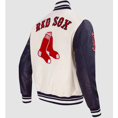 Boston Red Sox Retro White Wool & Navy Blue Leather Sleeves Varsity Men's Jacket