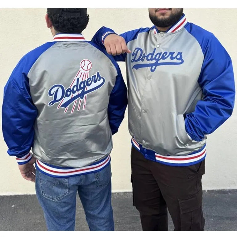 LA Dodgers Vintage Logo Double Clutch Lightweight Gray Satin Men's Jacket