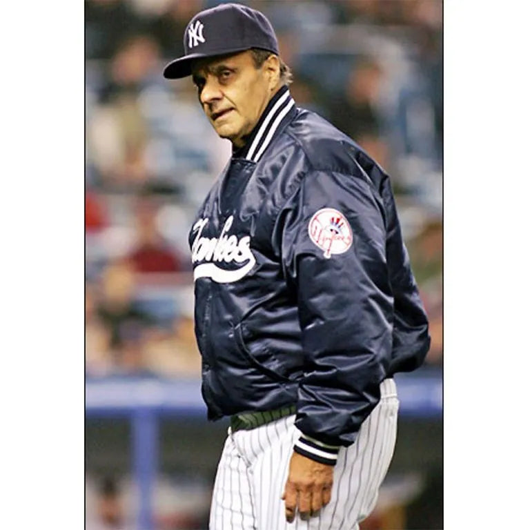 New York Yankees Joe Torre Full-Snap Navy Blue Satin Bomber Men's Jacket