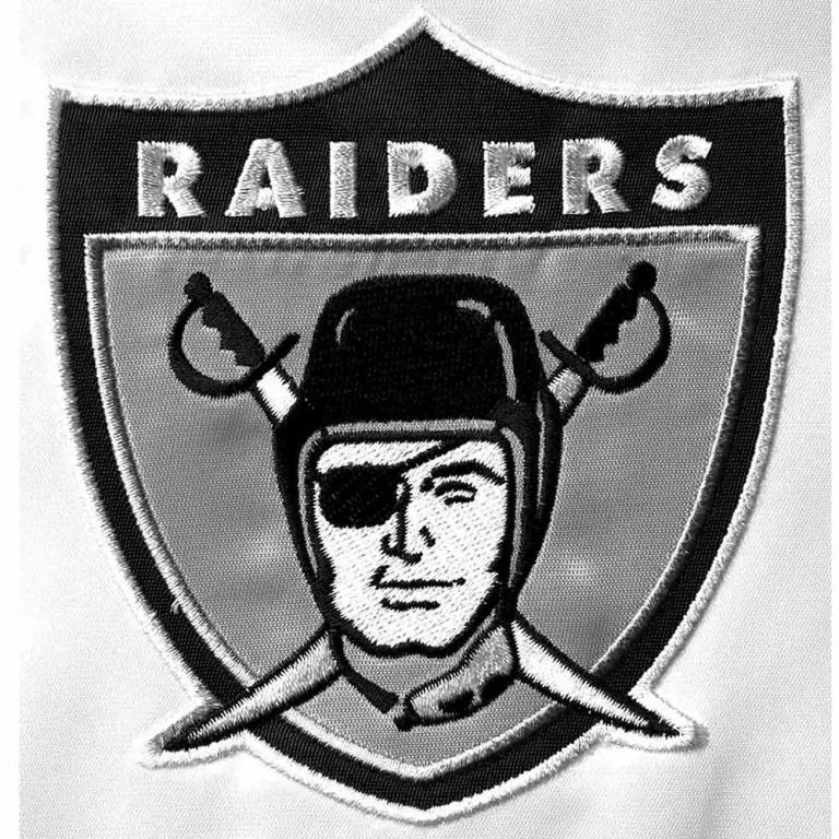 Los Angeles Raiders Historic Renegade Full-Snap Varsity Black & White Satin Men's Bomber Jacket