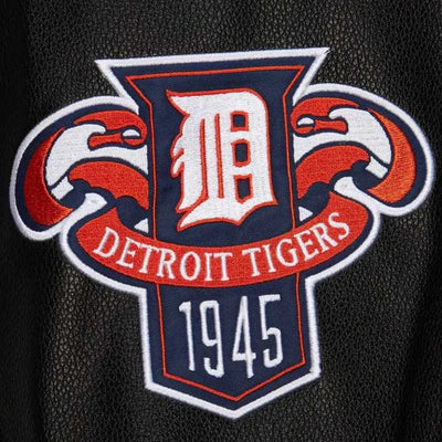 Detroit Tigers Black Out Vintage Logo Wool & Leather Full-Snap Varsity Men's Jacket