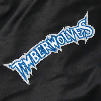 Minnesota Timberwolves Heavyweight Full-Snap Varsity Black Satin Men's Bomber Jacket