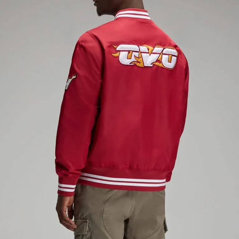 Miami Heat OVO Full-Snap Varsity Red Satin Men's Bomber Jacket
