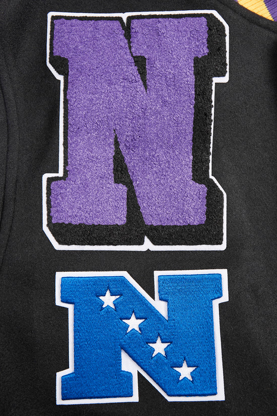 Minnesota Vikings Mashup Classic Rib Black Wool and Genuine Leather Sleeves Men's Varsity Letterman Jacket