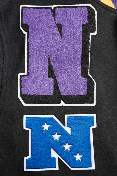 Minnesota Vikings Mashup Classic Rib Black Wool and Genuine Leather Sleeves Men's Varsity Letterman Jacket