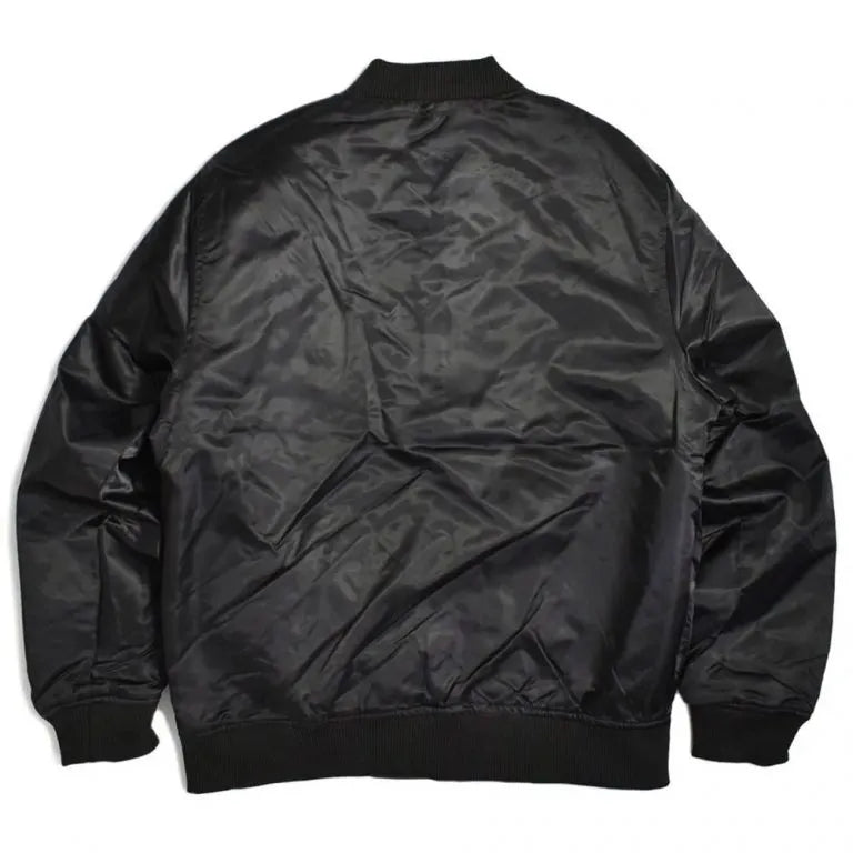 New York Jets Wordmark Full-Snap Varsity Black Satin Men's Bomber Jacket