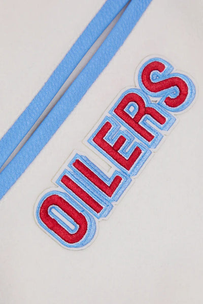 Houston Oilers Retro Classic Off-White Wool and Light Blue Genuine Leather Sleeves Men's Varsity Letterman Jacket