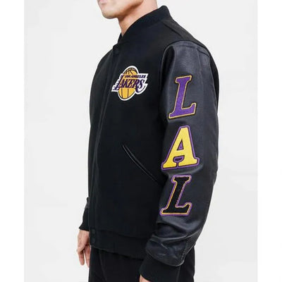 Los Angeles Lakers Classic Varsity Black Wool & Genuine Leather Sleeves Men's Letterman Jacket
