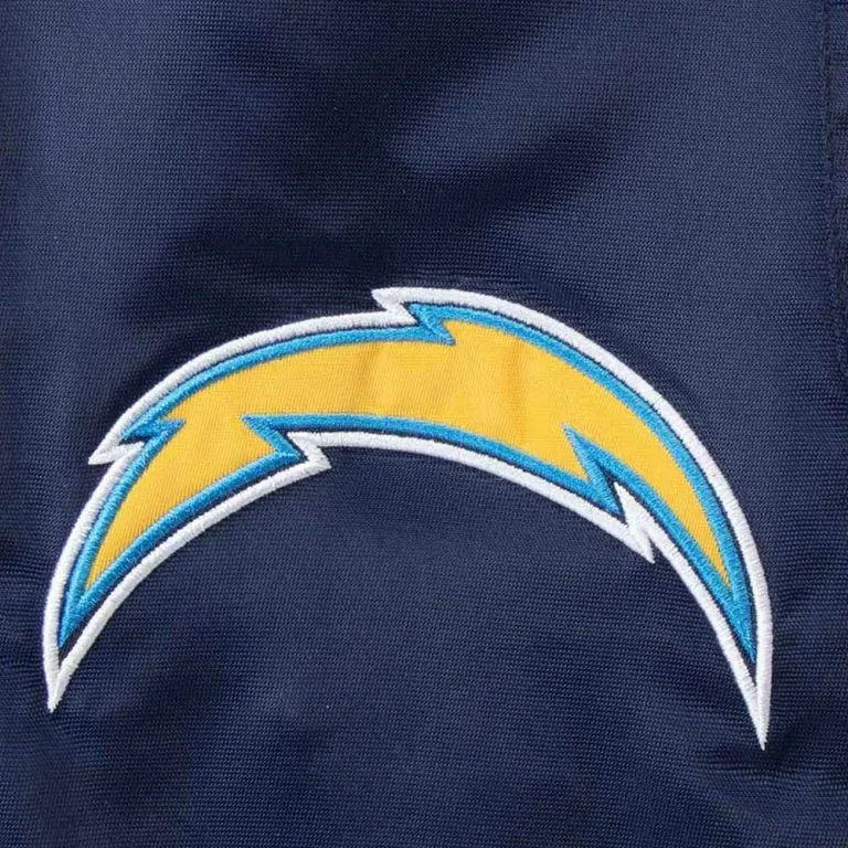 Los Angeles Chargers The Prime Full-Snap Varsity Blue Satin Men's Bomber Jacket