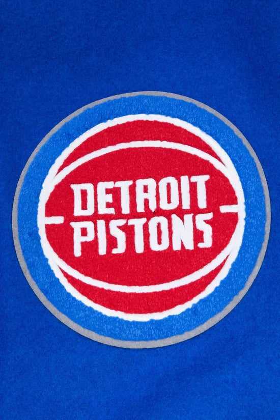 Detroit Pistons Mashup Varsity Royal Blue Wool and White Genuine Leather Sleeves Men's Bomber Jacket
