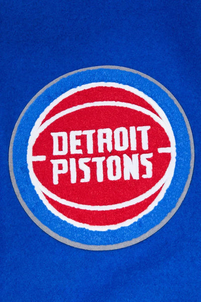 Detroit Pistons Mashup Varsity Royal Blue Wool and White Genuine Leather Sleeves Men's Bomber Jacket
