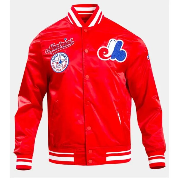 Montreal Expos Retro Classic Rib Red Satin Men's Bomber Jacket