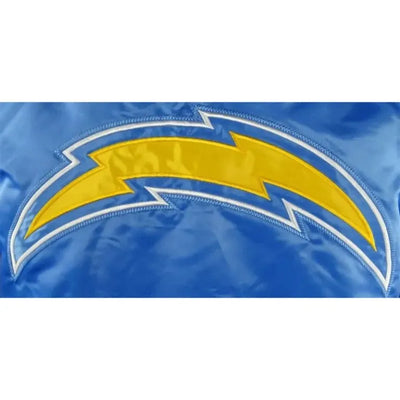 Los Angeles Chargers Striped Full-Snap Varsity Royal Blue Satin Men's Bomber Jacket