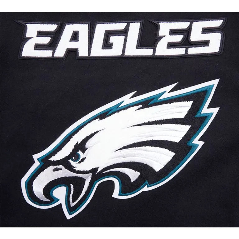 Philadelphia Eagles Mashup Rib Black Wool & Genuine Leather Sleeves Men's Varsity Letterman Jacket