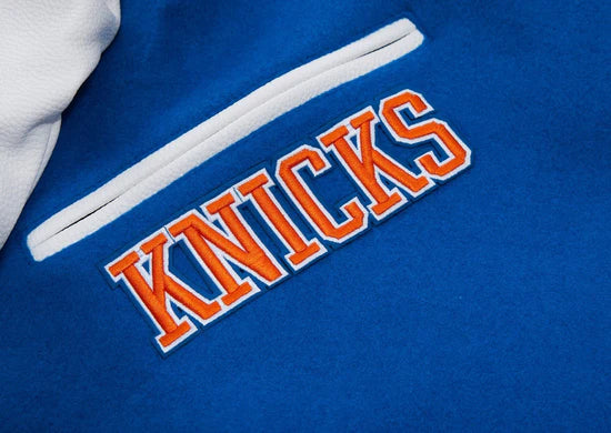New York Knicks Varsity Royal Blue Wool & White Genuine Leather Sleeves Men's Letterman Jacket