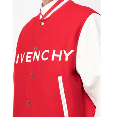 Givenchy Varsity Red Wool & White Genuine Leather Sleeves Men's Letterman Jacket