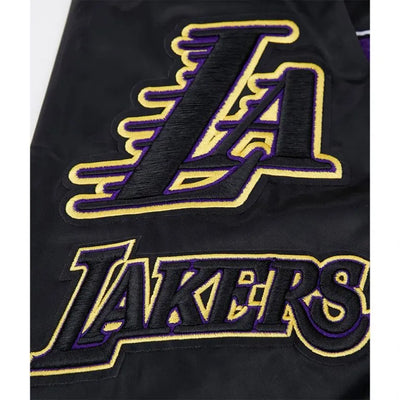 Los Angeles Lakers Mash Up Logo Full-Snap Varsity Black Satin Men's Bomber Jacket