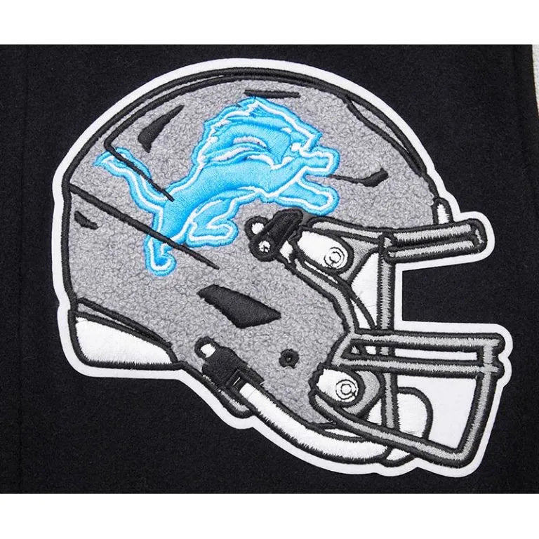 Detroit Lions Mashup Rib Black Wool & White Genuine Leather Sleeves Men's Varsity Jacket