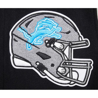 Detroit Lions Mashup Rib Black Wool & White Genuine Leather Sleeves Men's Varsity Jacket