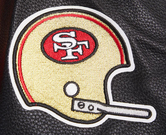San Francisco 49ers Mash Up Retro Classic Red Wool & Black Genuine Leather Sleeves Men's Varsity Letterman Jacket
