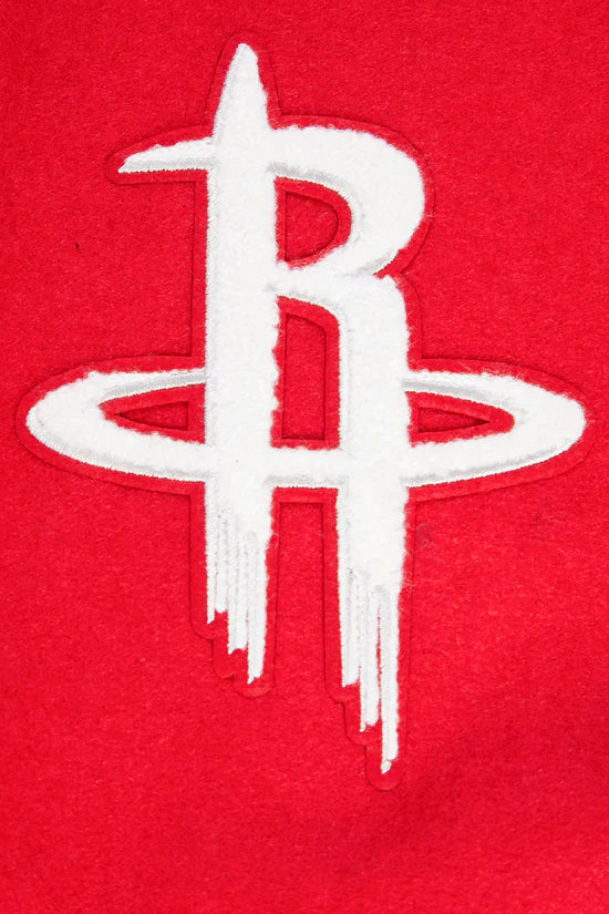 Houston Rockets Retro Classic Rib Varsity Red Wool & Black Genuine Leather Sleeves Men's Bomber Jacket