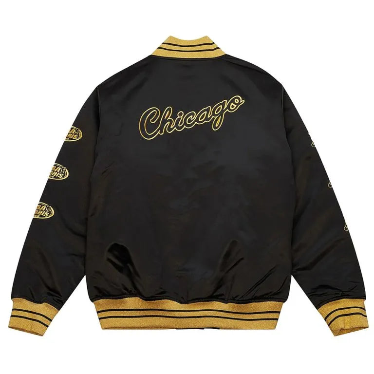 Chicago Bulls MVP Full-Snap Varsity Black Satin Men's Bomber Jacket