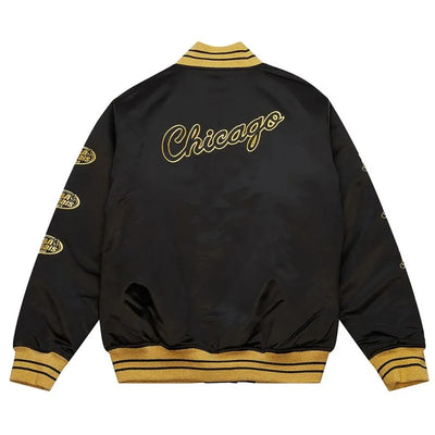 Chicago Bulls MVP Full-Snap Varsity Black Satin Men's Bomber Jacket