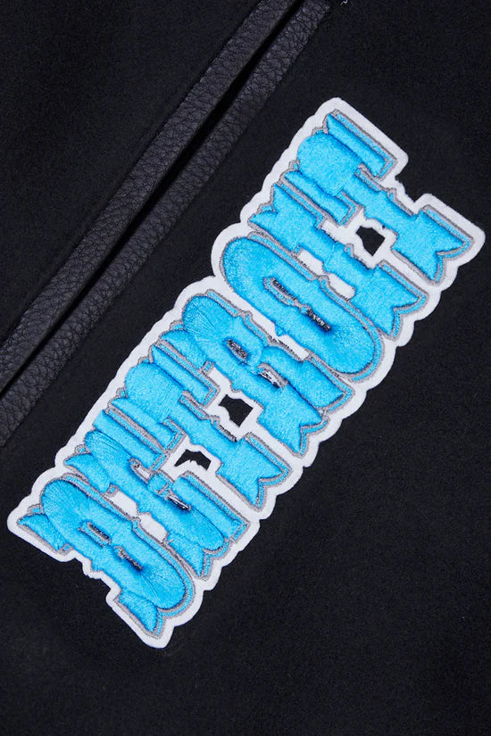 Detroit Lions Black Wool & Genuine Leather Sleeves Men's Varsity Jacket