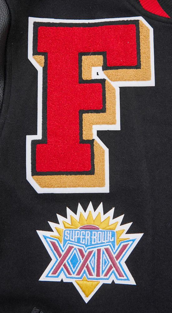 San Francisco 49ers Mash Up Retro Classic Black Wool & Genuine Leather Sleeves Men's Varsity Letterman Jacket