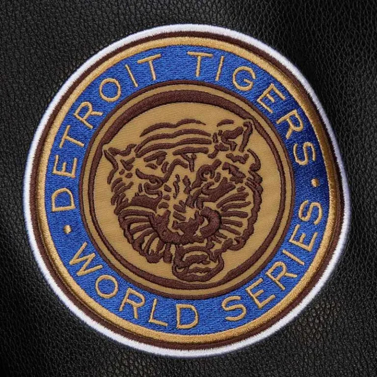 Detroit Tigers Black Out Vintage Logo Wool & Leather Full-Snap Varsity Men's Jacket