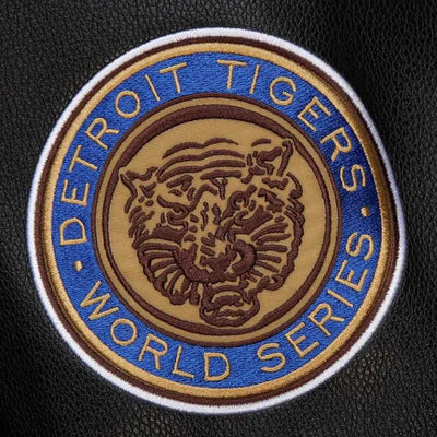 Detroit Tigers Black Out Vintage Logo Wool & Leather Full-Snap Varsity Men's Jacket