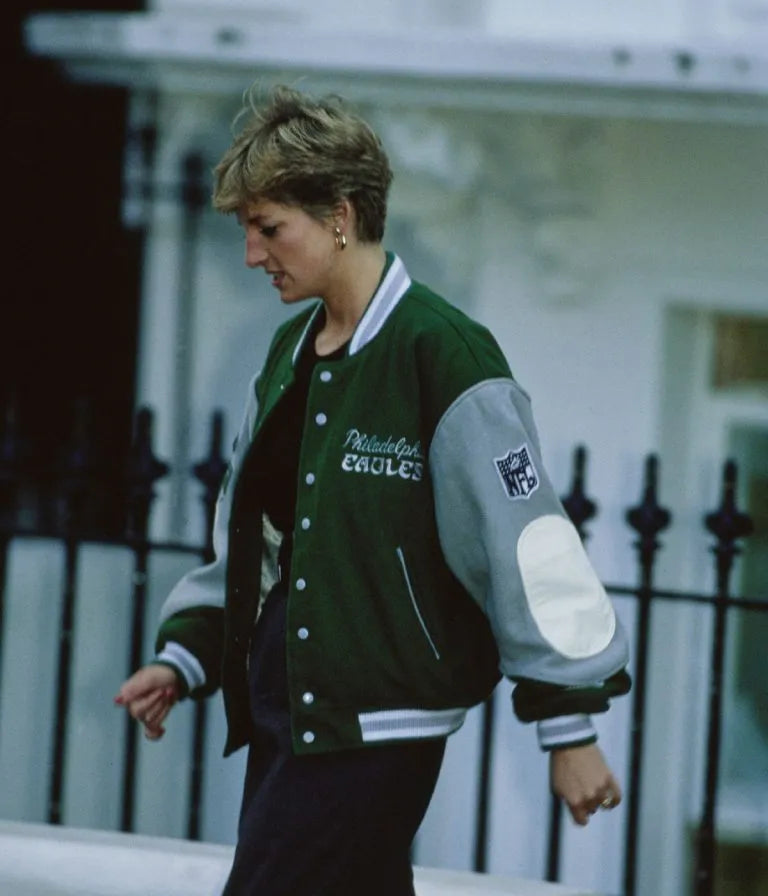 Princess Diana Philadelphia Eagles Varsity Green and Grey Wool Men's Bomber Jacket