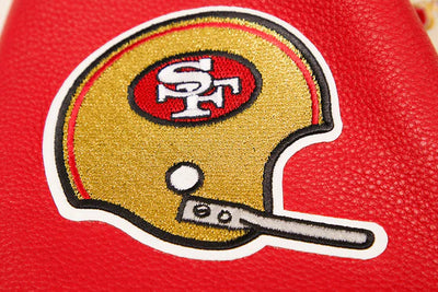 San Francisco 49ers Mash Up Retro Classic Off White Wool & Red Genuine Leather Sleeves Men's Varsity Letterman Jacket