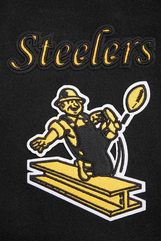 Pittsburgh Steelers Retro Classic Black Wool & Genuine Leather Sleeves Men's Varsity Letterman Jacket