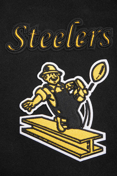 Pittsburgh Steelers Retro Classic Black Wool & Genuine Leather Sleeves Men's Varsity Letterman Jacket