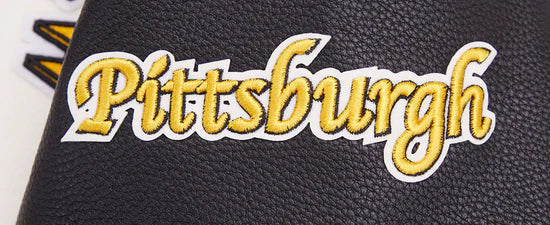 Pittsburgh Steelers Retro Classic Off White Wool & Black Genuine Leather Sleeves Men's Varsity Letterman Jacket