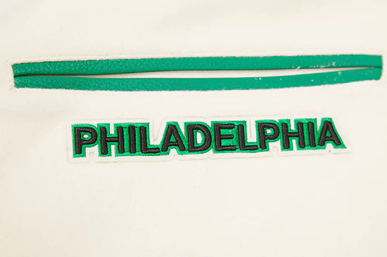 Philadelphia Eagles Mash Up Retro Classic Off White Wool & Green Genuine Leather Sleeves Men's Varsity Letterman Jacket
