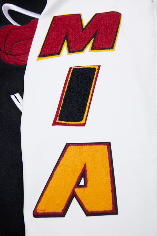 Miami Heat Mashup Logo Varsity Black Wool & White Genuine Leather Sleeves Men's Jacket