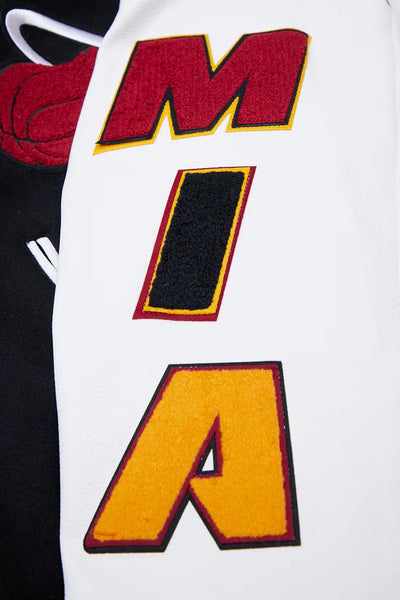 Miami Heat Mashup Logo Varsity Black Wool & White Genuine Leather Sleeves Men's Jacket