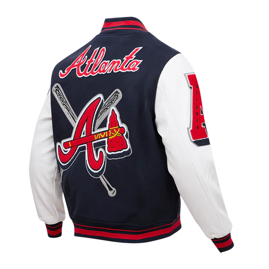 Atlanta Braves Mash Up Navy Blue Wool & White Genuine Leather Sleeves Varsity Full-Zip Men's Jacket