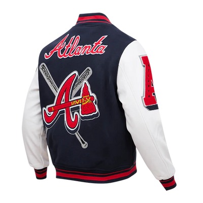 Atlanta Braves Mash Up Navy Blue Wool & White Genuine Leather Sleeves Varsity Full-Zip Men's Jacket