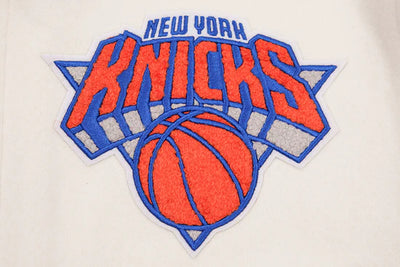 New York Knicks Varsity White Wool & Royal Blue Genuine Leather Sleeves Men's Letterman Jacket