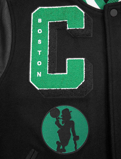 Boston Celtics Mash Up Black Wool & Genuine Leather Sleeves Men's Varsity Letterman Jacket