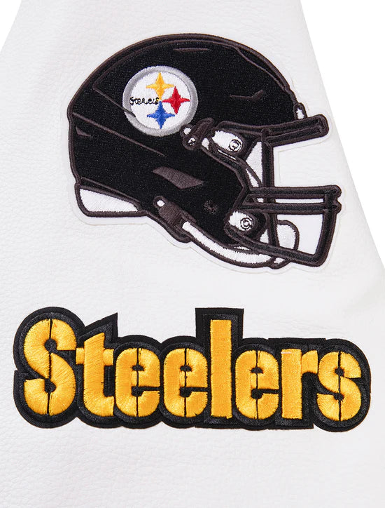 Pittsburgh Steelers Black Wool & White Genuine Leather Sleeves Men's Varsity Letterman Jacket