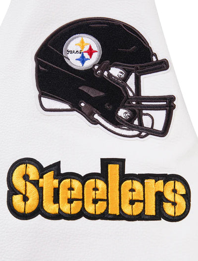 Pittsburgh Steelers Black Wool & White Genuine Leather Sleeves Men's Varsity Letterman Jacket