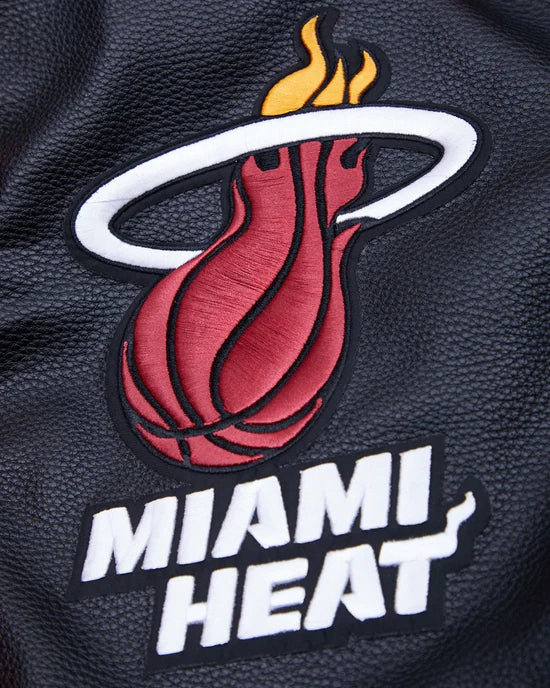 Miami Heat Mashup Logo Varsity Red Wool & Black Genuine Leather Sleeves Men's Jacket