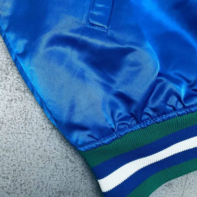 90’s Minnesota Timberwolves Full-Snap Varsity Blue Satin Men's Bomber Jacket
