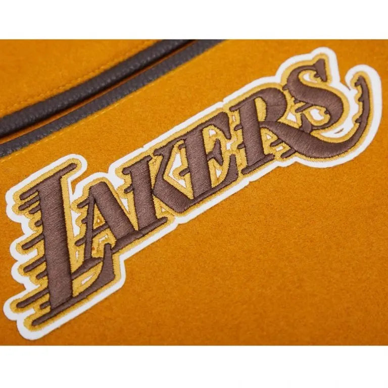 Los Angeles Lakers Classic Varsity Orange Wool & Brown Genuine Leather Sleeves Men's Letterman Jacket