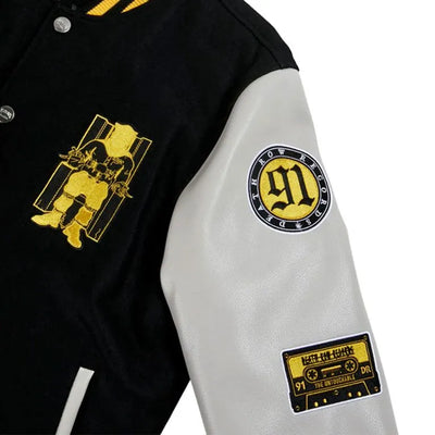 Death Row Records Collegiate Black Wool & White Genuine Leather Sleeves Men's Letterman Varsity Jacket