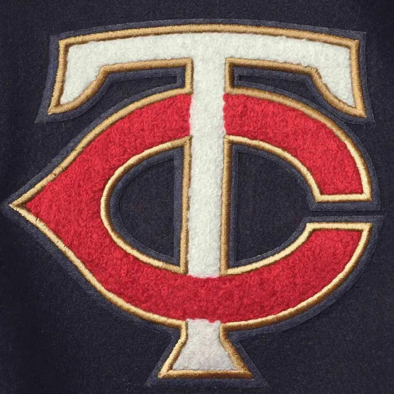Minnesota Twins Navy Blue Wool & White Leather Sleeves Varsity Men's Jacket